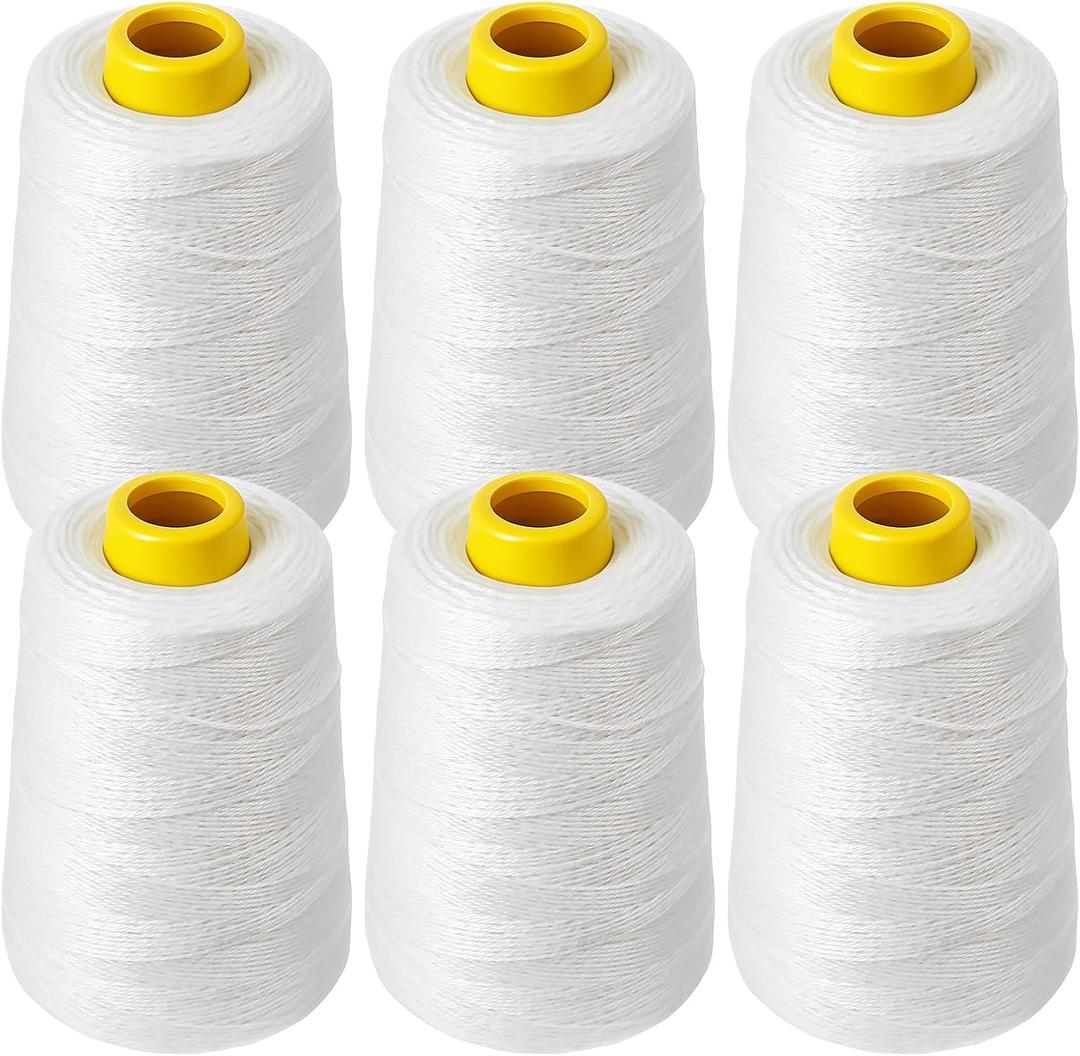 6 Pack Heavy-Duty Polyester Sewing Machine Thread 6-Ply Industrial for Rice Bags, Canvas, Carpet, Leather Composite Bags