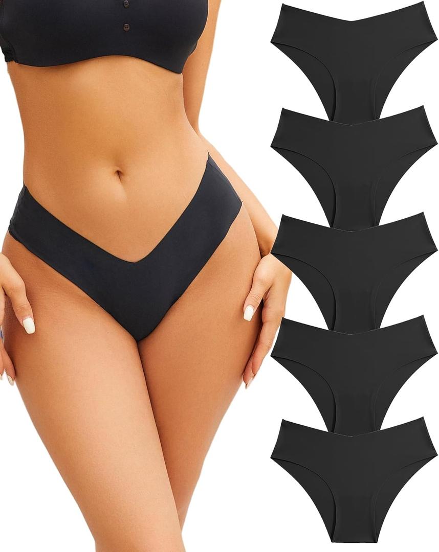 FINETOO Womens Seamless Underwear Soft Stretch Briefs Invisibles Hipster V Cut cheeky No Show Bikini Panties 5 pack S