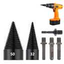 6PCS Firewood Log Splitter Drill Bit Set, Heavy-Duty Detachable Log Splitting Drill Bit for Effortless Wood Log Splitting (Round Square Hexagon Handle+32mm+50mm)