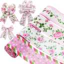 4 Rolls Pink Rose Floral Wired Edge Ribbon  2.5 Inch, 5 Yards Each, Summer Grosgrain Set for Wedding Decor, Gift Wrapping, DIY Crafts, Mother's Day Gift