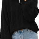 BTFBM Sweaters for Women Fall Fashion 2025 Loose Quarter Zip Pullover Collared Long Sleeve Cable Knit Winter Clothes (Small, Black)