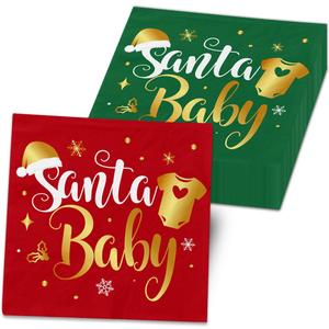 Santa Baby Shower Decorations Napkins, 40Pcs Red and Green Christmas Shower Paper Napkins for Xmas Winter Holiday Baby Shower Party Supplies