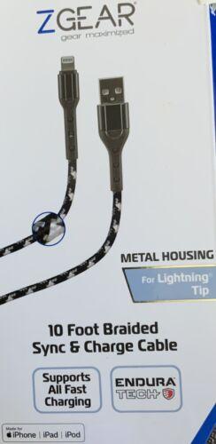 10 Foot Braided Sync & Charge Cable For Lightning Tip