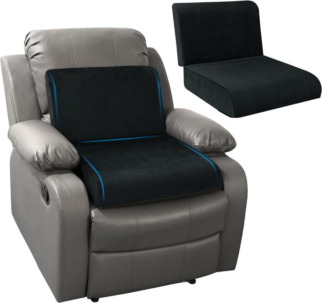 HOMBYS Recliner Seat Cushion with Lumbar Supportive Pillow Extra Large Non-Slip Seat Cushion with Back Support Cushions,Cruve Edge Design for Relief Thighs Pressure, Black