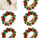 Utalek Christmas Napkin Rings Set of 6 Jingle Bell Napkin Rings Holders Red and Green Xmas Serviette Buckle Holder for Christmas, Dinner, Parties, Holiday Dining Table Decor