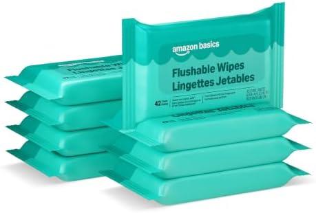 Amazon Basics Flushable Adult Toilet Wipes, Fragrance Free,  pack of 3