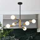 11"-52" Height Adjustable Chandelier Dining Room Light Fixture, 6-Light Modern Sputnik Chandeliers Brushed Gold and Black Mid Century Chandelier Over Table, Chandeliers for Dining Room Living Room