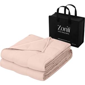 ZonLi Weighted Blanket for Adults (48"x72", 12lbs, Light Pink) Twin Size High Breathability Heavy Blanket, Soft Material with Premium Glass Beads