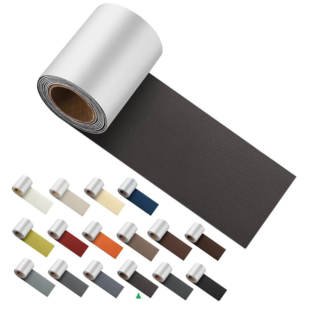ILOFRI Self Adhesive Leather Repair Patch Tape 3x60 inch, Vinyl and Leather Repair Kit for Couches, Furniture, Car Seat, Boat Seat, Sofa, Vinyl Upholstery, Chair, Interior - Grey Brown