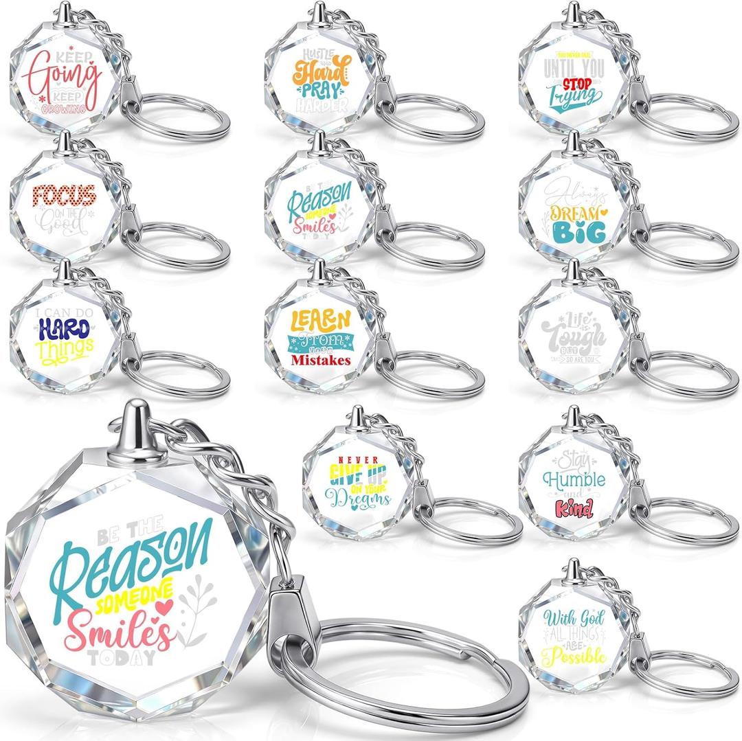 Nosiny 12 Pcs Employee Appreciate Gift Inspirational Positive Crystal Thank You Keychain Bulk Emotional Motivational Holiday Gift for Coworker Team Staff Coworker Teacher