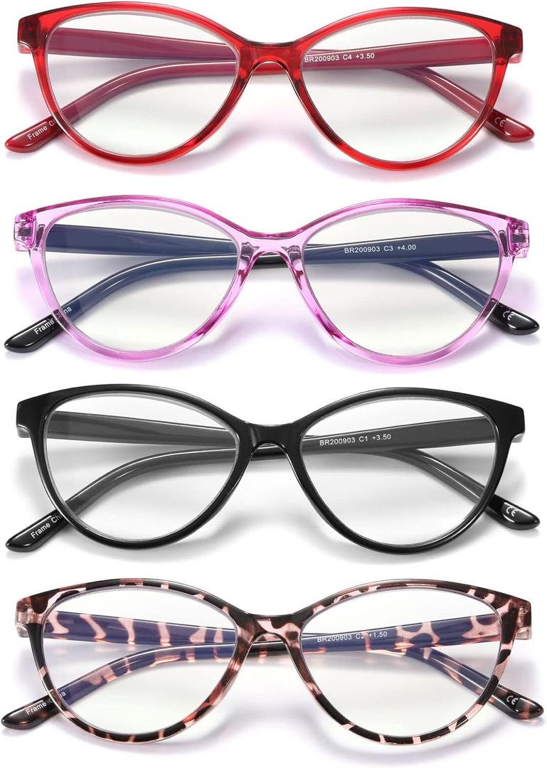 4 Pack Reading Glasses Blue Light Blocking for Women,Designer Cat Eye Frame Ladies Computer Readers,Anti Glare/UV Ray Eyeglasses 1.75