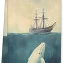 Vintage Nautical Kitchen Towels, Whale Gifts Hand towel, Whale Decorative towel, Coastal Nautical Decorative Dish Tea Towels for Kitchen, Retro Ocean Sailing Hand Towel for Bathroom, 16x24 Inch