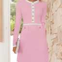 ZESICA Women's Fall Long Sleeve Bodycon Sweater Dress Crewneck Button Knit Color Block Party Mini Dresses (Pink, S)