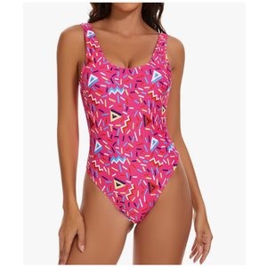 MIAIULIA Women's Retro 80s/90s Inspired High Cut Low Back Padding One Piece Swimwear Bathing Suits, Size:Small