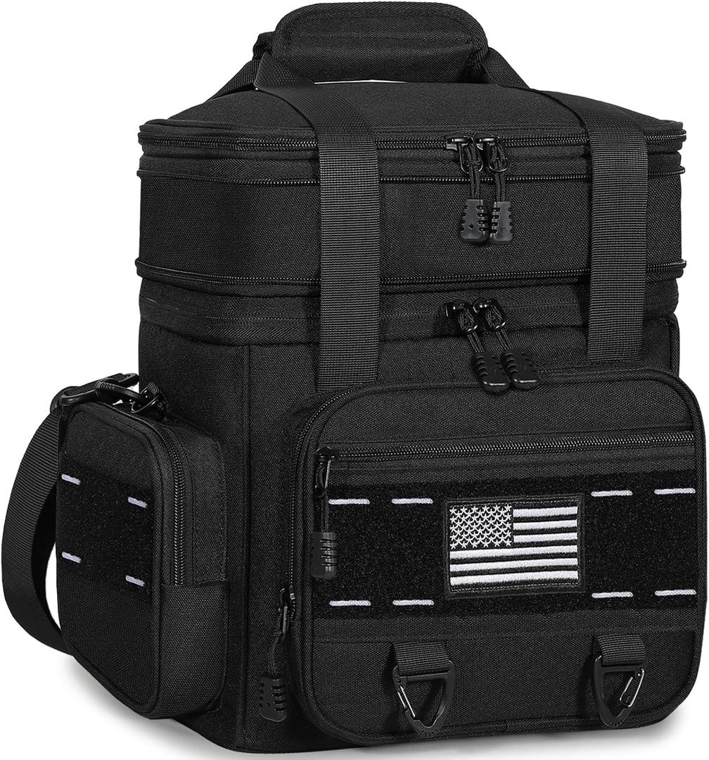 TENKIST Expandable Tactical Lunch Box, XLarge Insulated Lunch Cooler Bag Heavy Duty Leakproof Lunch Pail for Men Adults Work Office Outdoor Picnic Trips,25L,Black