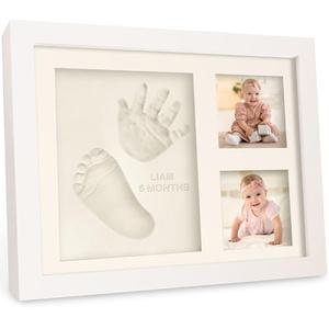 Baby Hand and Footprint Kit - Quick Dry Clay Baby Footprint Kit, Pets Paw, Newborn Keepsake Picture Frame for Boys, Girls, Personalized New Mom Gifts for Shower & Registry, Grandparents (Alpine White)