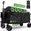 Hikenture Extended Collapsible Wagon, 500 LBS Wagons Carts Foldable, Heavy Duty Beach Wagon with Big Wheels for Sand, 300L Large Capacity Foldable Wagons, Utility Grocery Cart for Garden, Sports