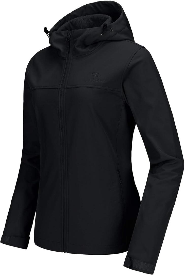 CAMEL CROWN Womens Softshell Jacket Fleece Lined Hooded Waterproof Windproof Lightweight Winter Windbreaker Hiking Camping (X-Large, Black)