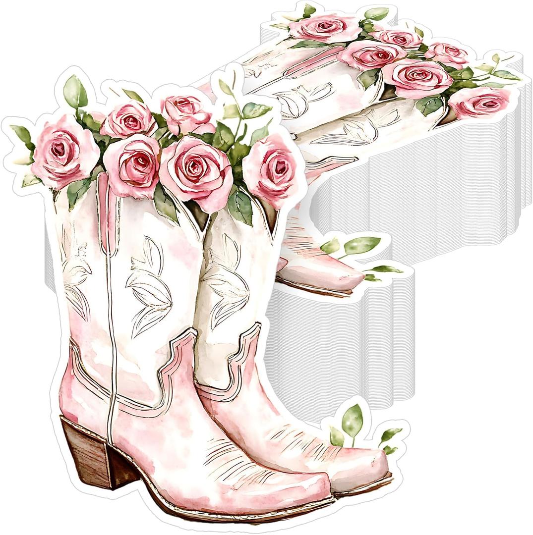 Janlaugh 100 Pcs Pink Western Cowgirl Spring Floral Napkins Paper Pink Boot Floral Party Decorations Paper Guest Towel Disposable Hand Towels for Bridal Shower Wedding Table Decor Party Supplies