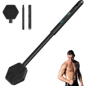 Back Scrubber for Shower, 24in Adjustable Handle Body Brush, Double Sided Shower Brush for Shower Exfoliating and Massage Can Produce Rich Foam, Long Handle Back Scrubber for MenHexagon (Octagonal Black)