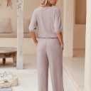 AOHITE Womens 2 Piece Outfits Lounge Sets Short Sleeve Pullover Tops Elastic Wide Leg Pants Set Sweatsuits Tracksuit (Pink, S)