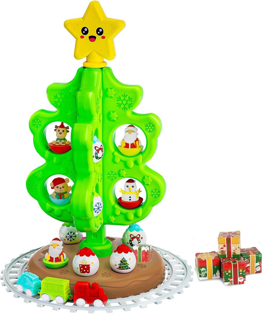 My First Christmas Tree for Toddlers: Kids Christmas Tree Toy Set with DIY Train Set&Tracks,18 Colorful Decorations Sensory Developmental for Little One Xmas Birthday Gifts for Boys & Girls (Green)