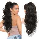 REECHO Ponytail Extension, 24" Claw Clip Ponytail Extension Wavy Ponytails Hair Extensions Jaw Clip on Pony Tails Natural Synthetic Hairpiece for Women Daily, Dark Brown