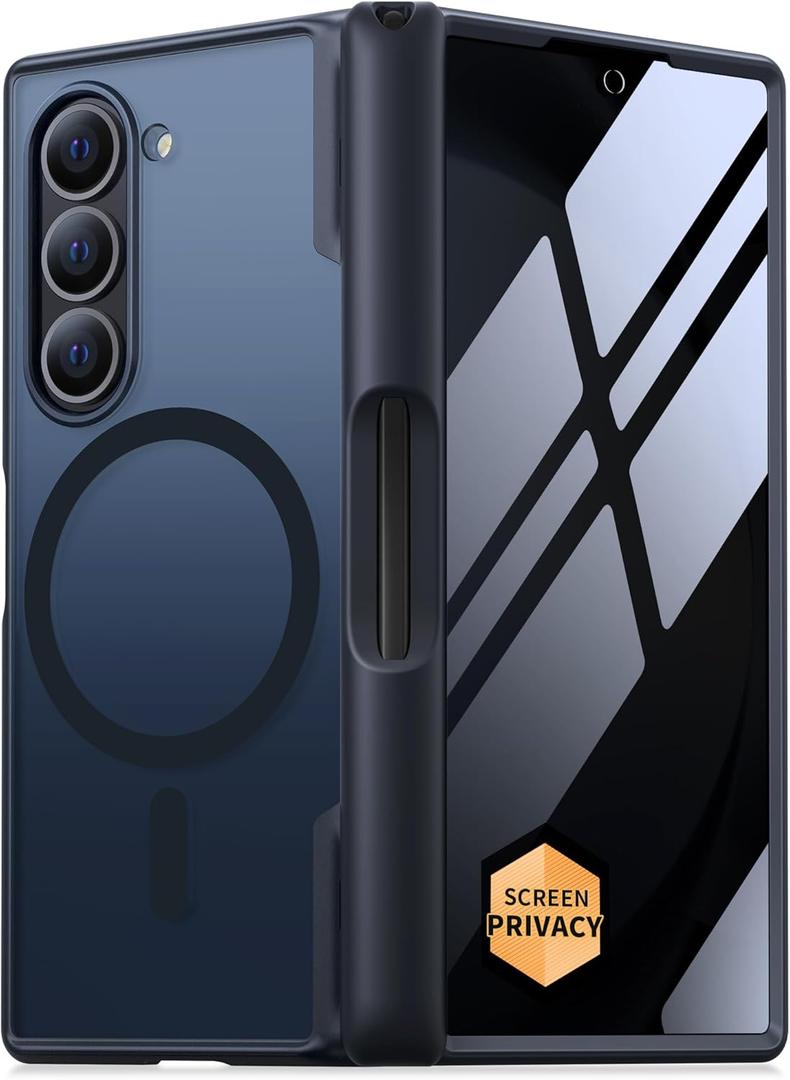 MOBOSI Magnetic for Z Fold 6 Case with S Pen Holder, Compatible with Magsafe, Built-in Screen Protector & Hinge Protection, Full Body Shockproof Phone Cover for Samsung Galaxy Z Fold6, Privacy Black