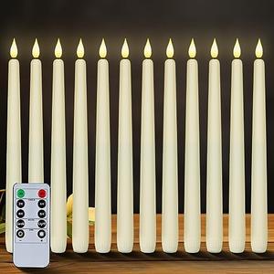 Homemory 9 Pcs Flameless Taper Candles with Remote Timer Dimmer, 11 inches Ivory Taper Candles Battery Operated, Plastic LED Candlesticks with Flickering Flame for Halloween Christmas Church Wedding