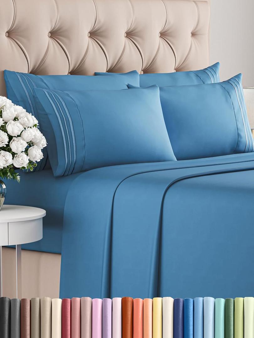 King 6 Piece Sheet Set - Comfy, Breathable & Cooling - Hotel Luxury Bedding for Women, Men, Kids & Teens - 1 Flat & 1 Fitted Sheet & 4 Pillowcases w/ Deep Pockets - Soft and Wrinkle Free - Denim Blue