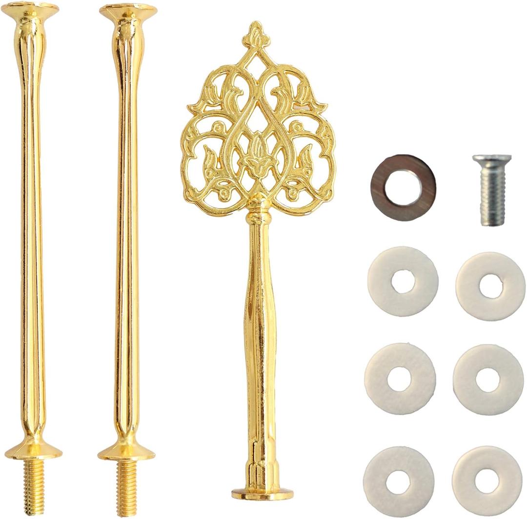 3 Tier 14" Heavy Metal Cake Stand Holder Fruit Plate Stand Fitting Hardware Rod with Stylus (Golden_New Crown) (Scepter)