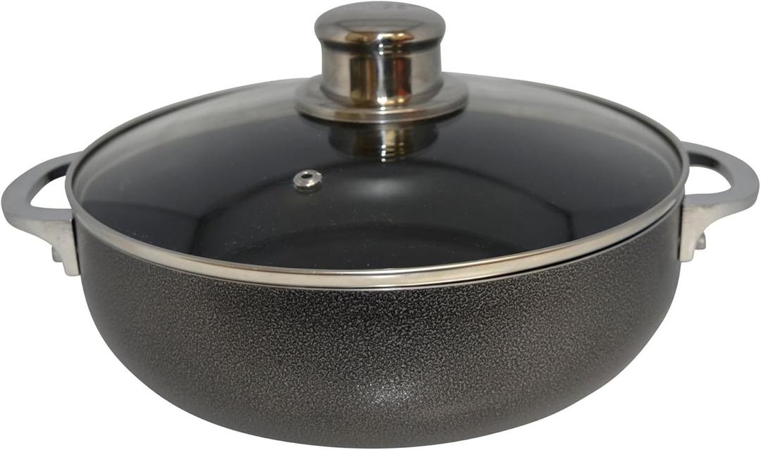 IMUSA 3.2qt Charcoal Aluminum Nonstick Caldero with Glass Lid, Black