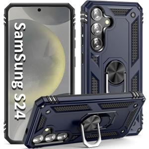 S24 Case,S25 Case, for Samsung Galaxy S24/S25 6.1 inch Case,with Kickstand Ring,Adjustable Stand,Military Grade,Heavy Duty Protection,Shockproof,Anti-Fingerprint,Support Magnet Car Mount,Blue