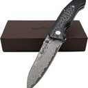 ALBATROSS Premium EDC Pocket Folding Knife with 3.5" Damascus Steel Blade & Ebony Wood Handle, Camping Hunting Knife with Clip, Gift for Men - HGDK011