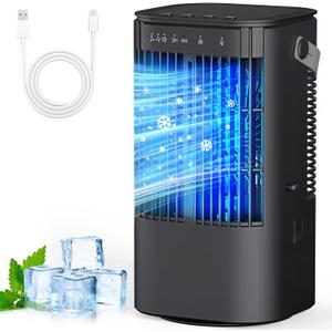 Portable Air Conditioners, 4-in-1 Mini Small Air Conditioner Evaporative Air Cooler Fan with 1000ml Water Tank, 3 Speeds & 7 LED Lights, Personal Mini AC with Timer for Bedroom, Desktop, Home, Office