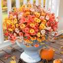 Fake Mums Fall Artificial Flowers Plants for Outdoors Autumn Decoration, 12 Bundles Silk Morning Glory with Eucalyptus Realistic UV Resistant Faux Mums for Outside Planter Yard Garden Home Indoor, Mix (3 Mixed Color(3 Orange, 3 Light Orange, 3 Yellow))