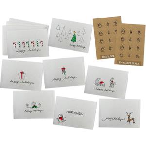 Happy Holidays Greeting Card/Gift Tag Collection - 24 Cards with Envelopes with Kraft Seals