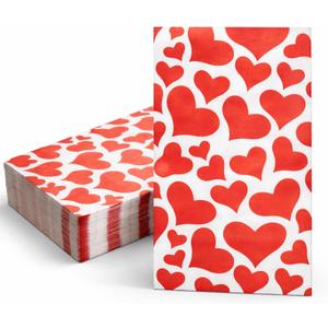 50 Pcs Valentine Disposable Paper Decorative Guest NapkinsDisposable Hand Towels for Bathroom, 2 Ply Love Hearts Hand Towel for Party Lunch Dinner Kitchen Bathroom (Valentine's)