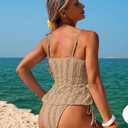 ZAFUL Womens Tankini Swimsuits High Cut Textured Bikini Set Ruffles Tank Cutout String 2 Piece Cheeky Bathing Suit 2026 (Brown), L