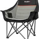 Oversized Camping Chair with Cooler Bag, XL Fully Padded Folding Portable Camping Chairs for Adults, Big Heavy Duty Outdoor Patio Lawn Chair with Arm Cup Holder Supports 450lbs (Single Pack, Grey)
