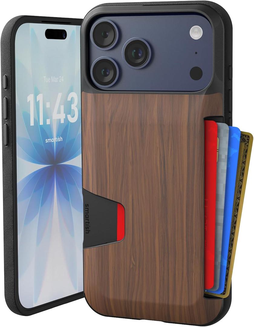 Smartish® iPhone 17 Pro Max Wallet Case - Wallet Slayer Vol. 1 [Slim + Protective] Credit Card Holder - Drop Tested Flip Hidden Card Slot Cover for Apple iPhone 17 Pro Max - Walnut Woods