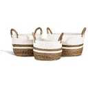 HD Small-Large Fabric Rope Basket Set of 3, Natural and White