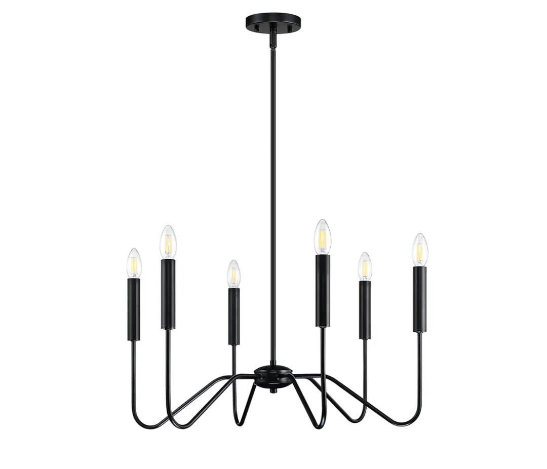 6 Light Linear Rod Chandelier Lighting Fixture Classic Modern Chandeliers Black for Kitchen Island Foyer Living Room E12 Base