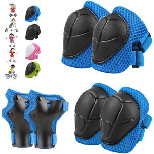 WayEee 6PCS Kids Protective Gear Set, Knee Pads for Kids 3-14 Years Old, Toddler Knee Pads and Elbow Pads, Wrist Guards Set, Skating Cycling Bike Rollerblading Scooter, Upgraded & Durable Material (Blue)