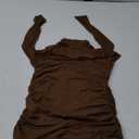 Zeagoo Women's Sexy Mock Turtle Neck Long Sleeve Tops Sheer Mesh Ruched Trendy Going Out Shirts Blouse (Medium, Brown)