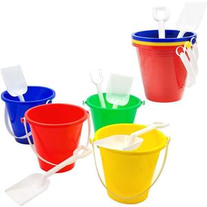 The Dreidel Company Beach Day Playsets, (Pack of 3) 5.25" Sand Bucket Play Set Box Includes, Pail & Shovel Sand Toy for Boys and Girls Birthday Party Favor