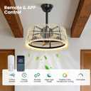 KAISITE Ceiling Fan with Light and Remote Control 20 Inch Boho Rattan Ceiling Fan Dimmable LED Fan Light with APP Control Semi Flush Mount Fandelier for Bedroom Living Room