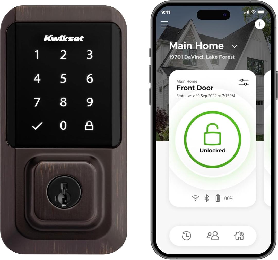 Kwikset Halo Wi-Fi Smart Lock, Keyless Entry Front Door Touchscreen Deadbolt, App Control, Grade AAA Certified, Easy Install No Hub, Venetian Bronze Finish