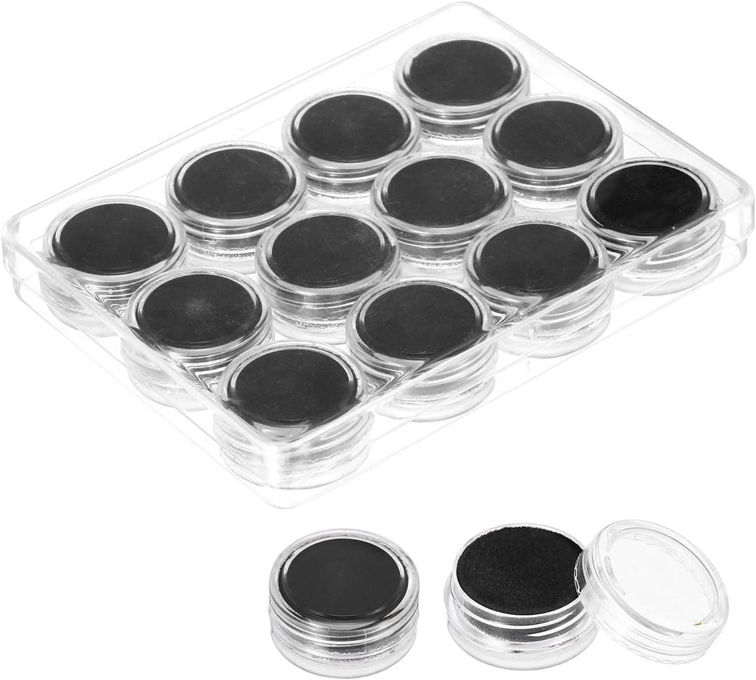 PATIKIL 4.9x3.7x0.7 Inch Gemstone Display Box 12 Pcs Round Diamond Containers Small Storage Boxes Jewelry Acrylic Box with Clear Glass Top Lids and Sponge for Gems Diamonds Coin (Black)
