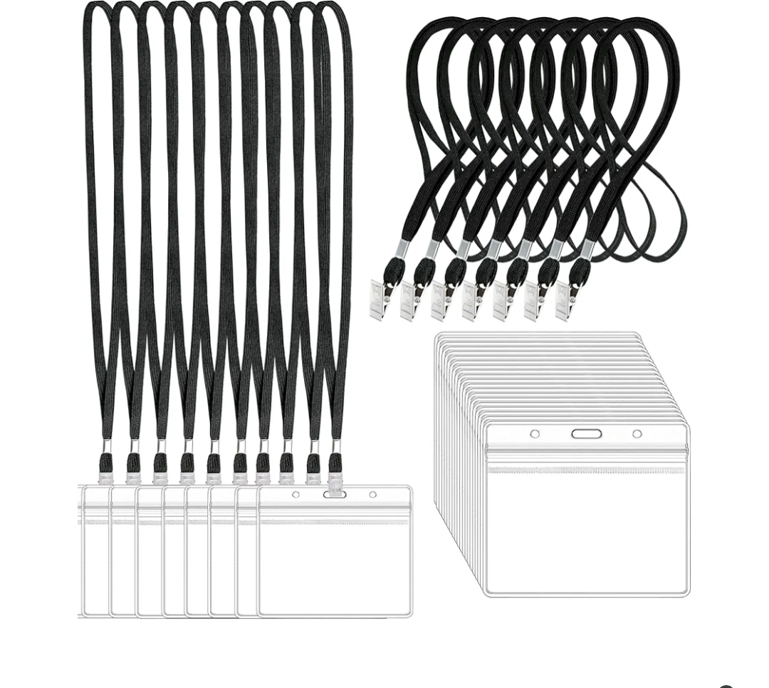 100Pcs Clear Plastic Horizontal Name Tags Badge ID Card Holders and 100Pcs Black Lanyards with Clip lanyards for id Badges (Black